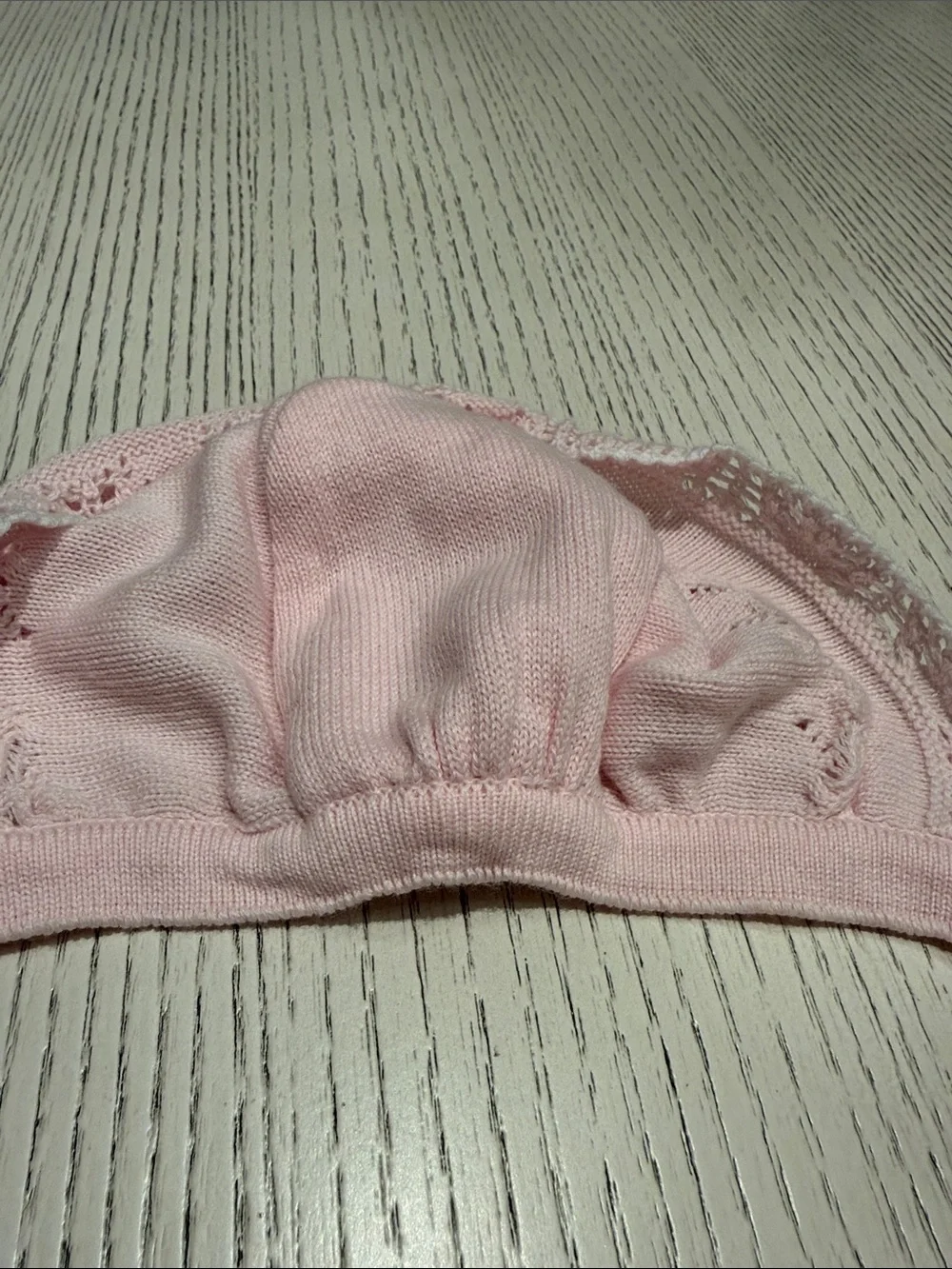 Pair of Pink and White Rose Embroidered Baby Knit Hats - Bonnet and Stretch